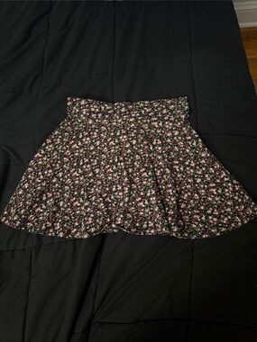 La Hearts Black Skater Skirt with Pink and White Floral Print